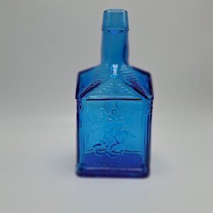 Wheaton N.J. Blue Glass Bottle Embossed Paul Revere 1775 Design Vintage